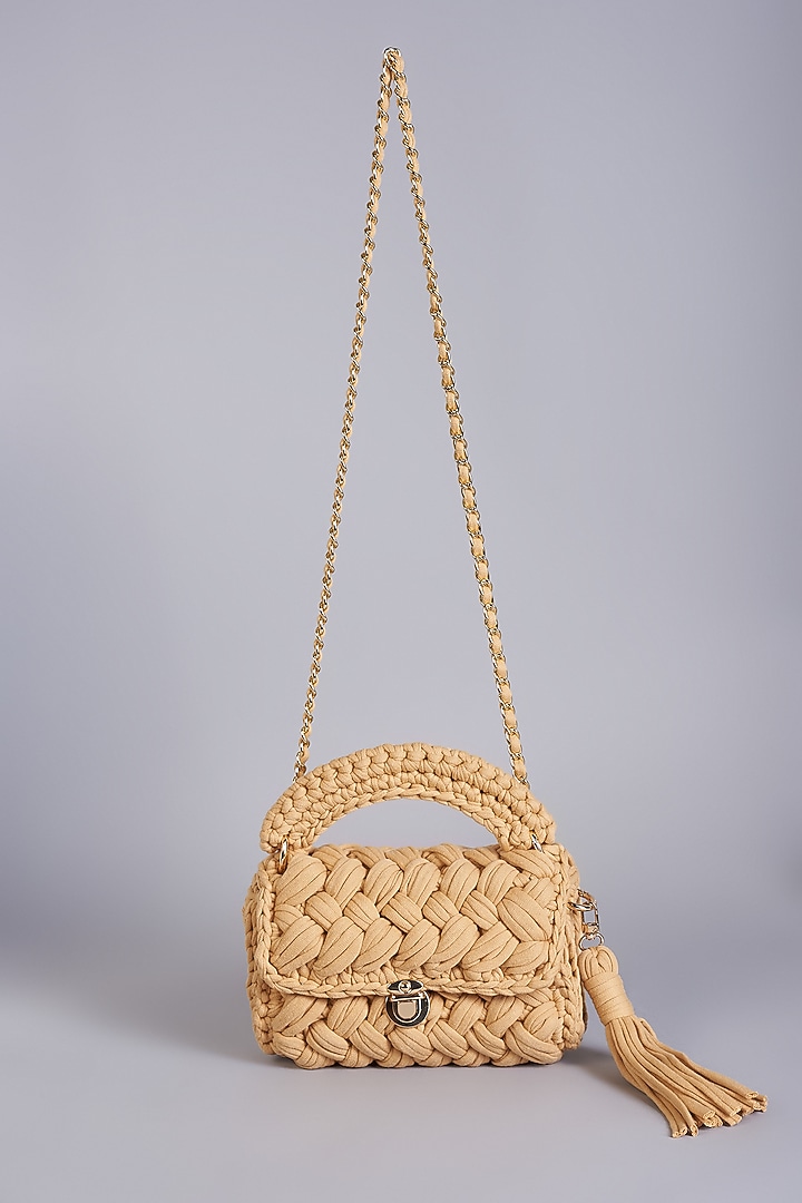 Light Beige Cotton Yarn Sling Bag by Bijit at Pernia's Pop Up Shop