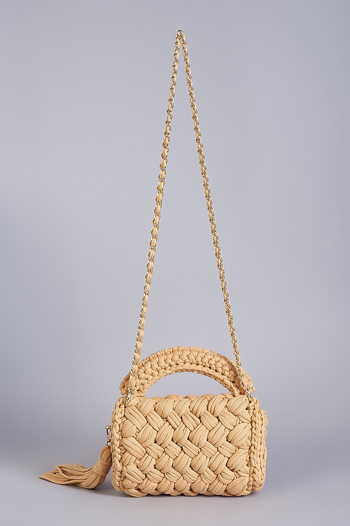 Light Beige Cotton Yarn Sling Bag by Bijit at Pernia's Pop Up Shop