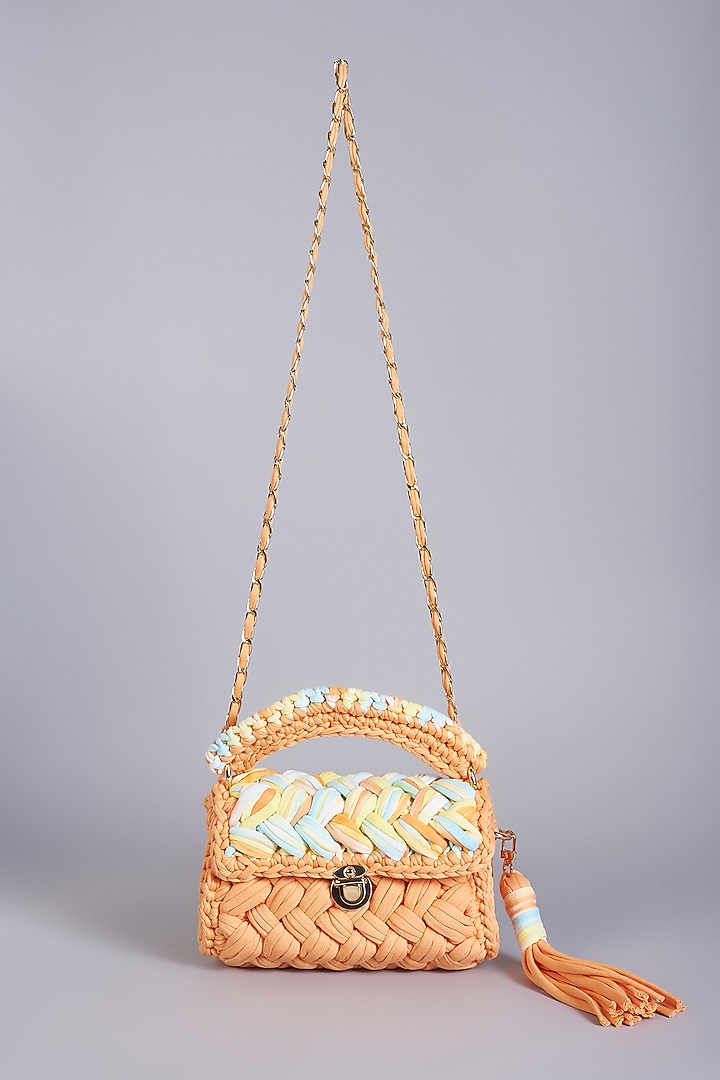 Orange Cotton Yarn Sling Bag by Bijit at Pernia's Pop Up Shop