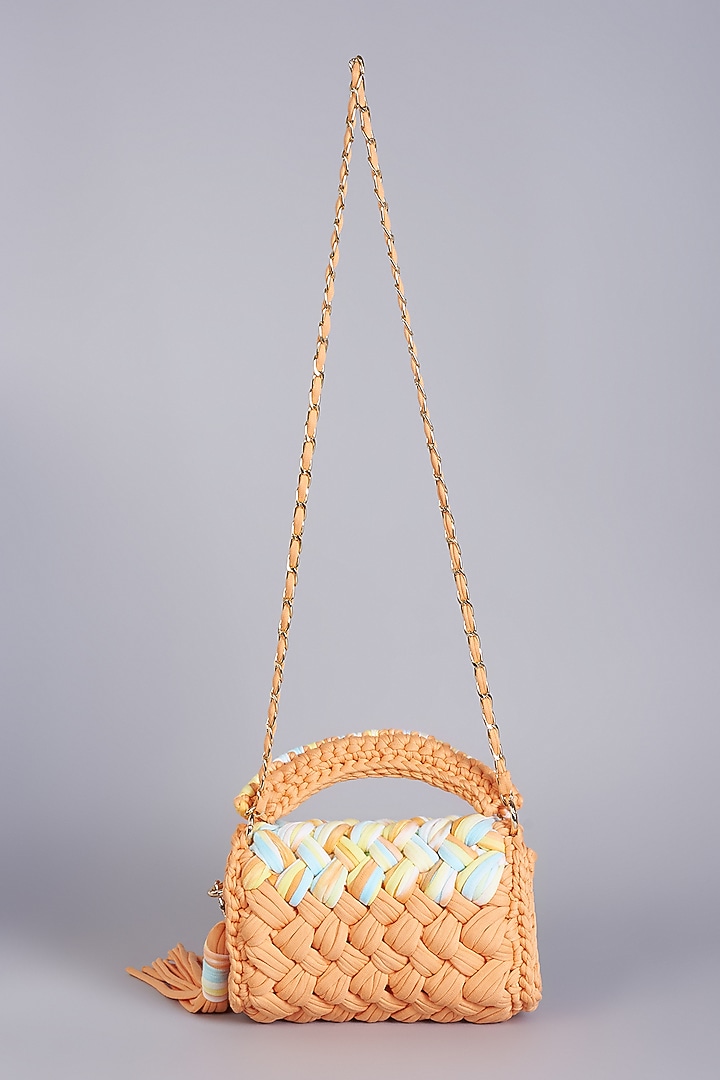Orange Cotton Yarn Sling Bag by Bijit at Pernia's Pop Up Shop