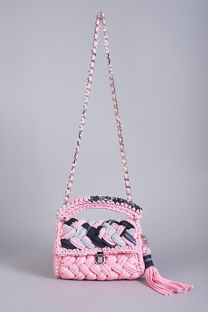Baby Pink Cotton Yarn Sling Bag by Bijit at Pernia's Pop Up Shop