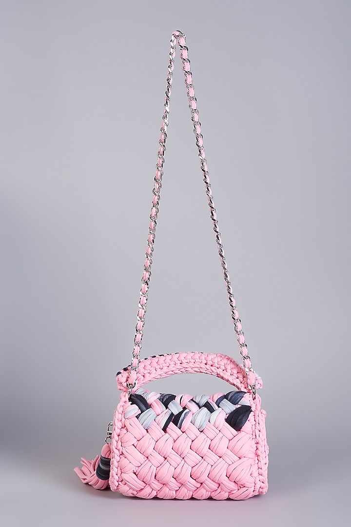 Baby Pink Cotton Yarn Sling Bag by Bijit at Pernia's Pop Up Shop
