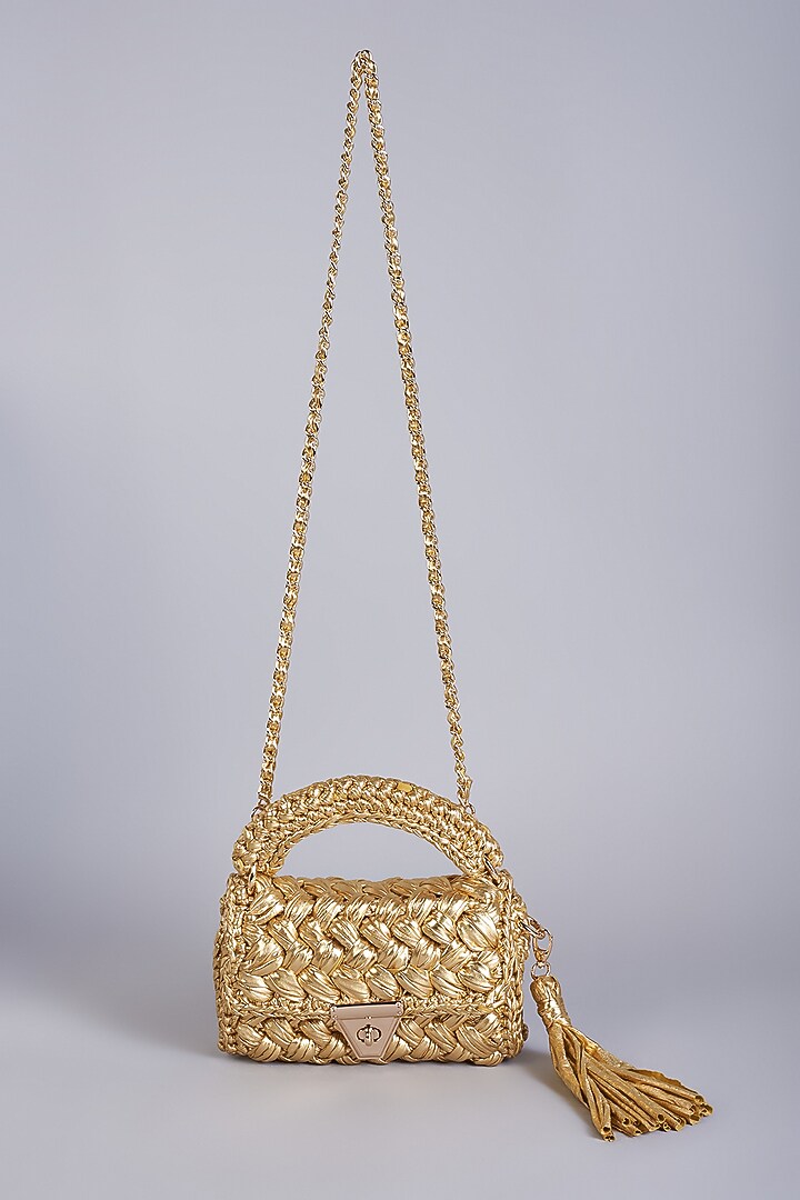 Gold Polyester Yarn Sling Bag by Bijit at Pernia's Pop Up Shop
