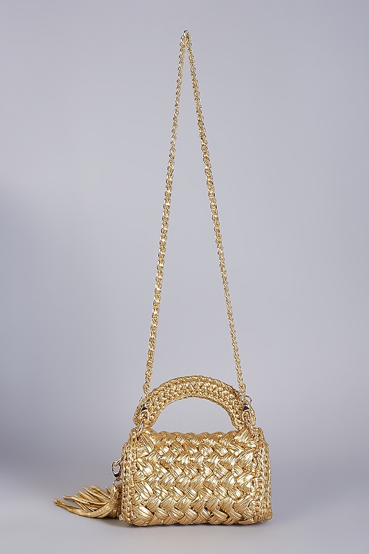 Gold Polyester Yarn Sling Bag by Bijit at Pernia's Pop Up Shop