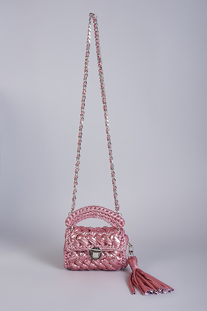 Peach Polyester Yarn Mini Sling Bag by Bijit at Pernia's Pop Up Shop