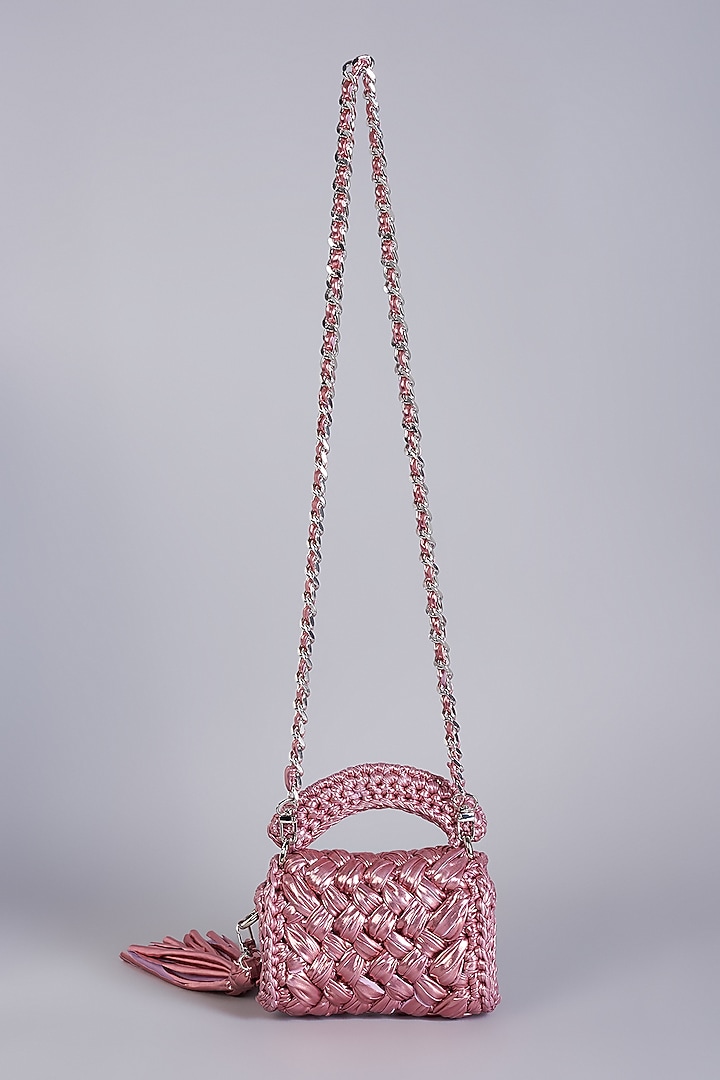 Peach Polyester Yarn Mini Sling Bag by Bijit at Pernia's Pop Up Shop