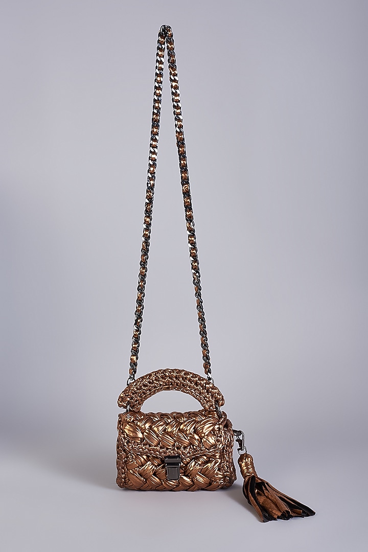 Bronze Polyester Yarn Mini Sling Bag by Bijit at Pernia's Pop Up Shop