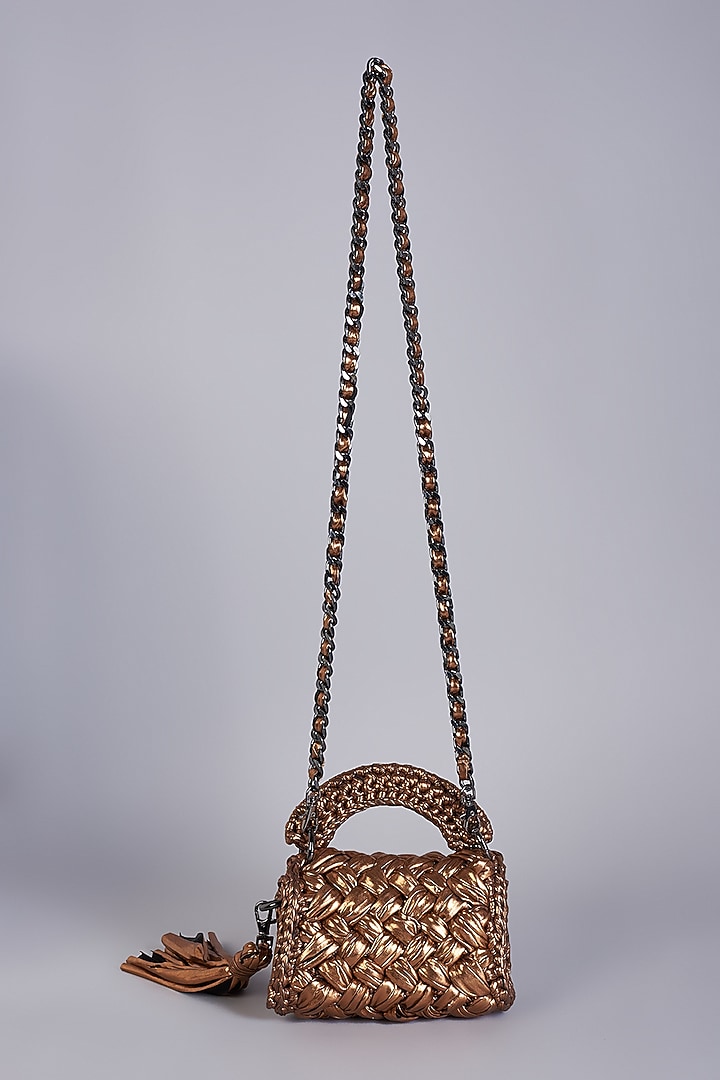 Bronze Polyester Yarn Mini Sling Bag by Bijit at Pernia's Pop Up Shop