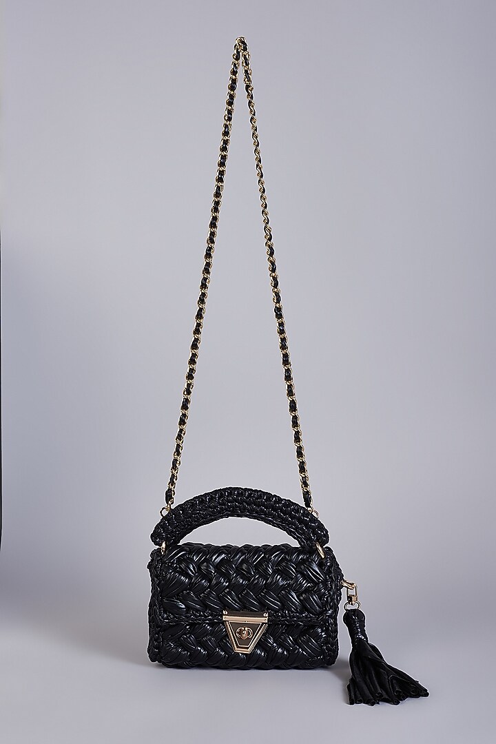 Black Polyester Yarn Sling Bag by Bijit at Pernia's Pop Up Shop