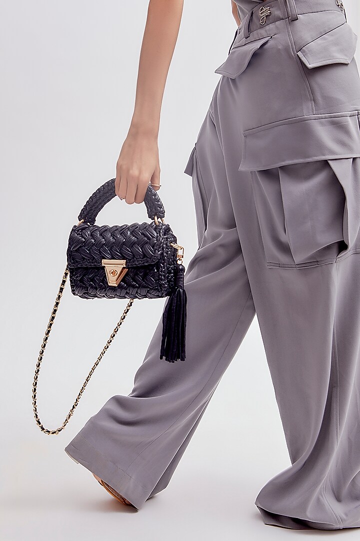 Black Polyester Yarn Sling Bag by Bijit at Pernia's Pop Up Shop