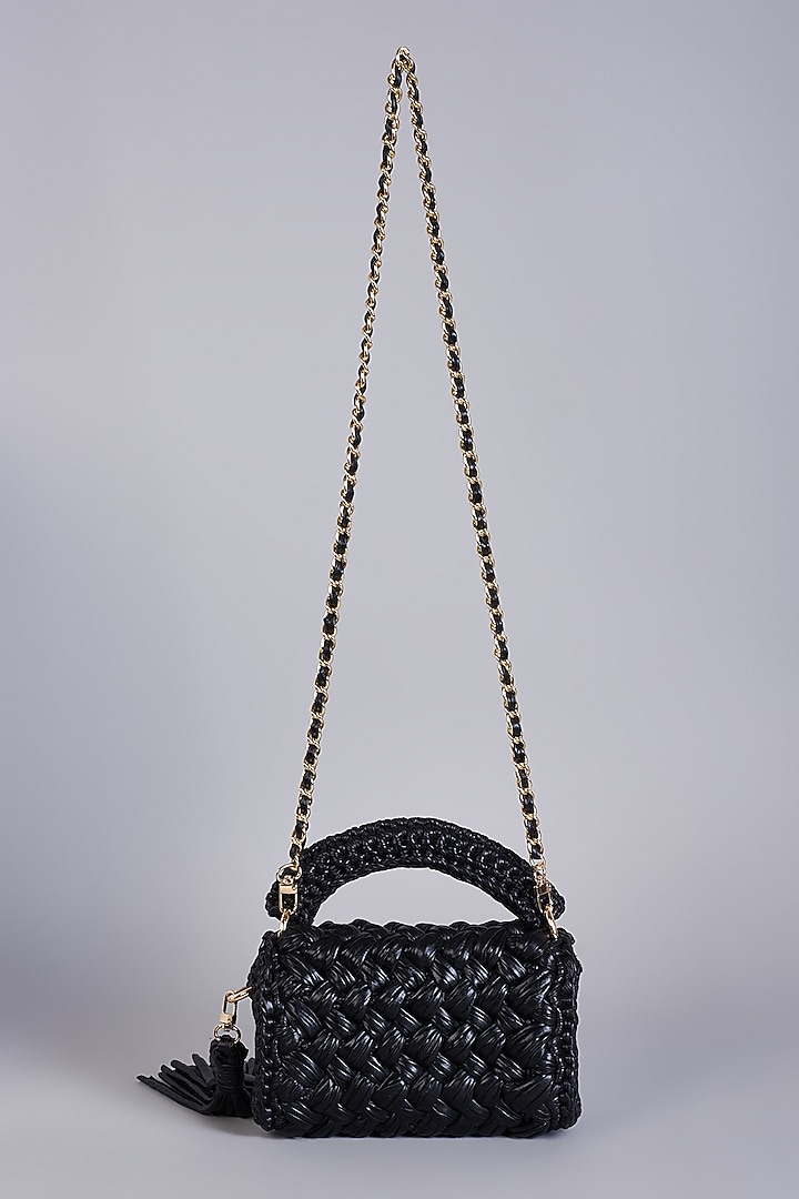 Black Polyester Yarn Sling Bag by Bijit at Pernia's Pop Up Shop