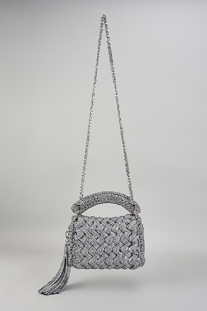 Silver Polyester Yarn Sling Bag by Bijit at Pernia's Pop Up Shop