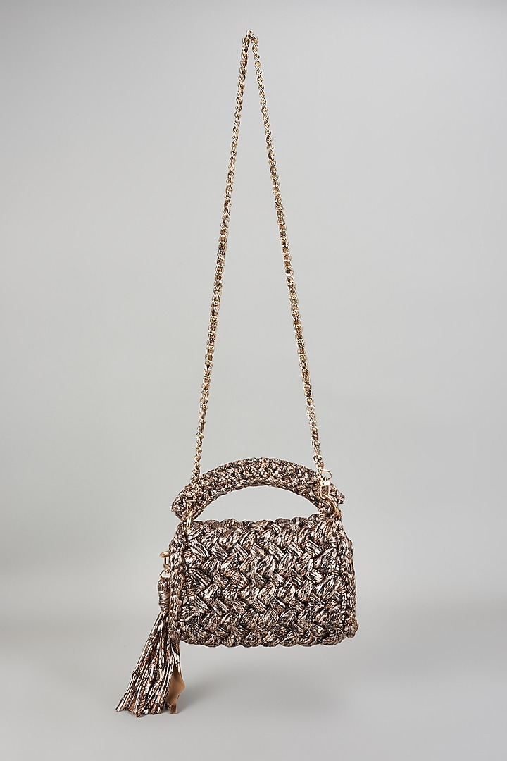 Copper Polyester Yarn Sling Bag by Bijit at Pernia's Pop Up Shop