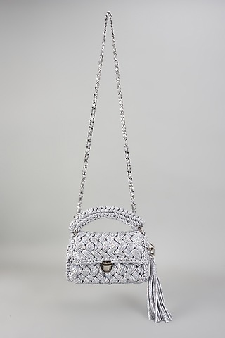 White Polyester Yarn Sling Bag by Bijit