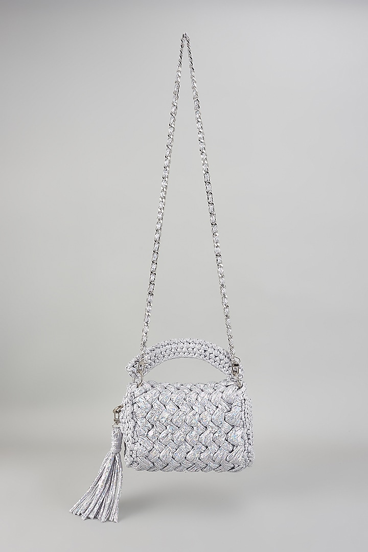 White Polyester Yarn Sling Bag by Bijit at Pernia's Pop Up Shop