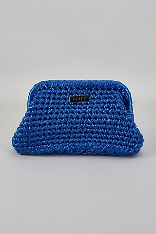 Electric Blue Polyester Yarn Clutch by Bijit