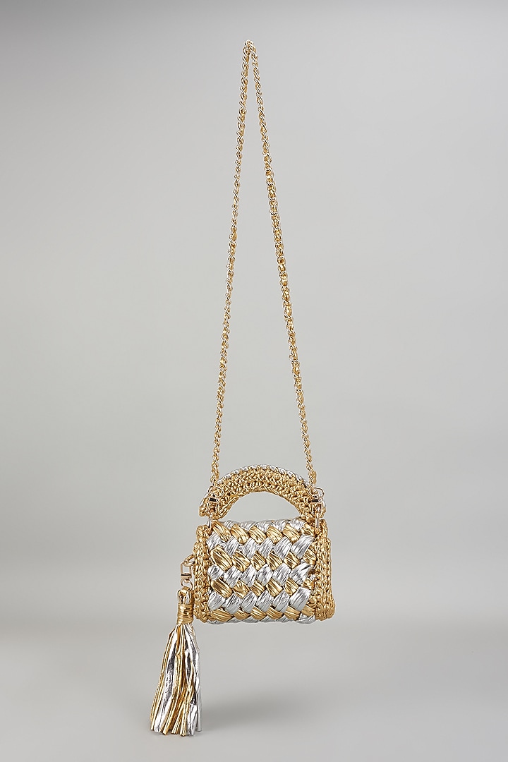 Gold & Silver Polyester Yarn Mini Sling Bag by Bijit at Pernia's Pop Up Shop