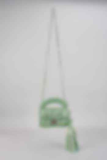 Green Polyester Yarn Mini Sling Bag by Bijit
