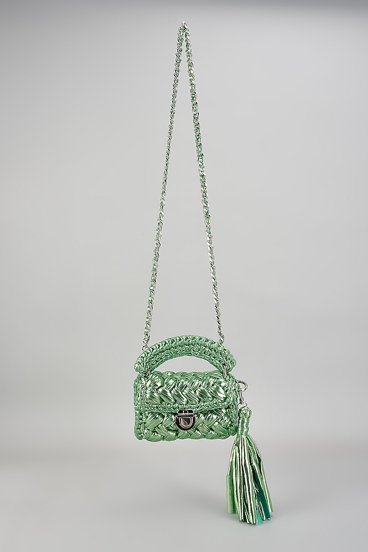Green Polyester Yarn Mini Sling Bag by Bijit