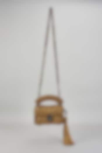 Gold Polyester Yarn Mini Sling Bag by Bijit