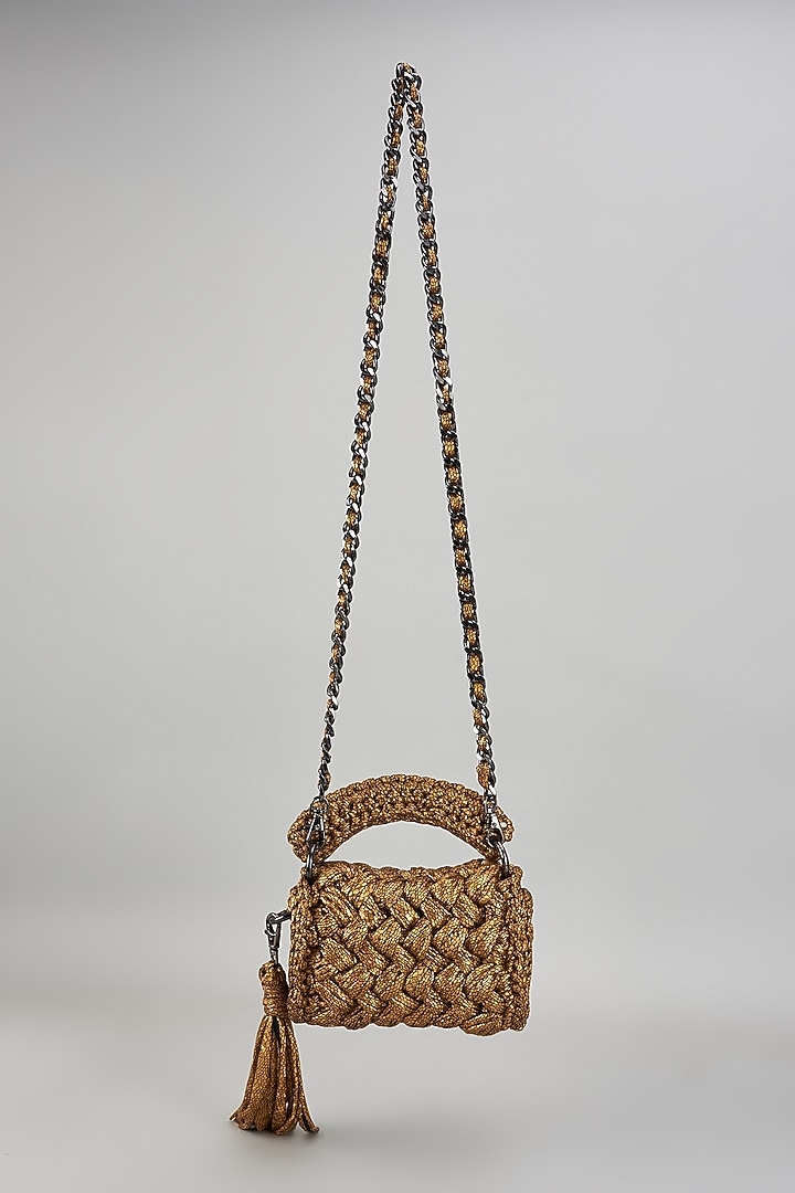 Gold Polyester Yarn Mini Sling Bag by Bijit at Pernia's Pop Up Shop