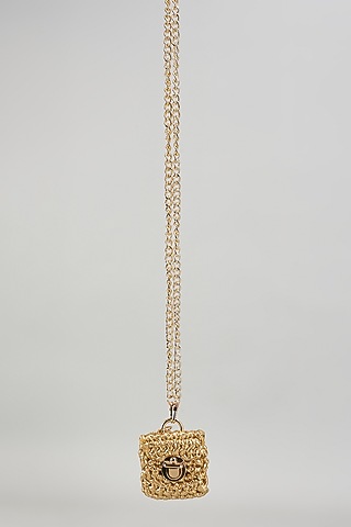Gold Polyester Yarn Belt Bag by Bijit