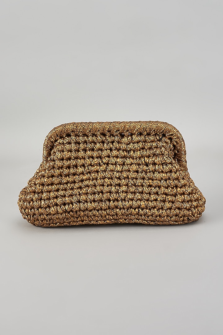 Gold Polyester Yarn Clutch by Bijit at Pernia's Pop Up Shop