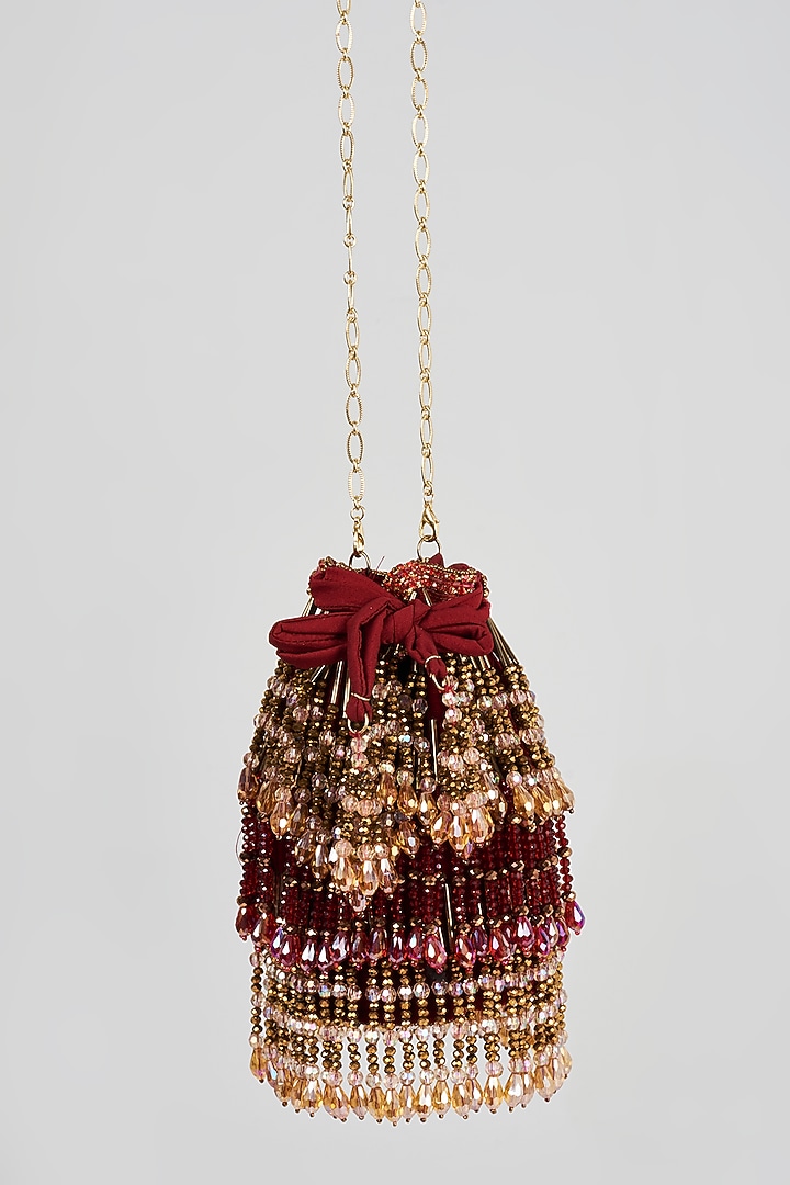Red Glass Bead & Velvet Potli by Bijoux By Priya Chandna at Pernia's Pop Up Shop