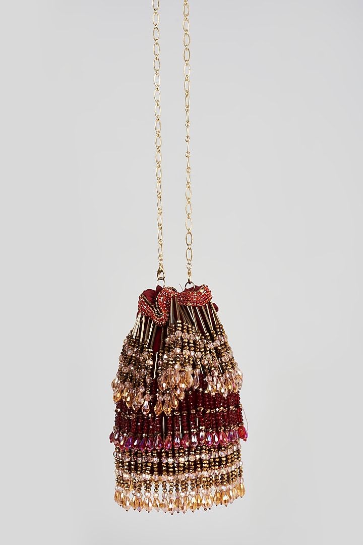 Red Glass Bead & Velvet Potli by Bijoux By Priya Chandna