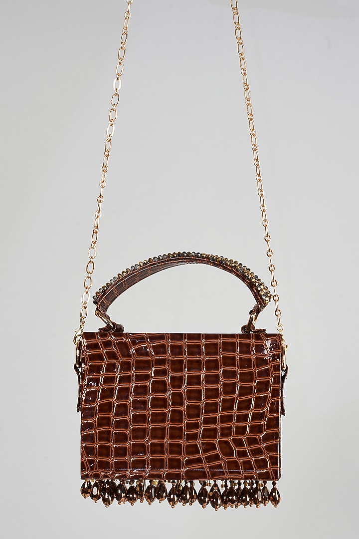 Gold Leather Embellished Mini Box Clutch by Bijoux By Priya Chandna at Pernia's Pop Up Shop
