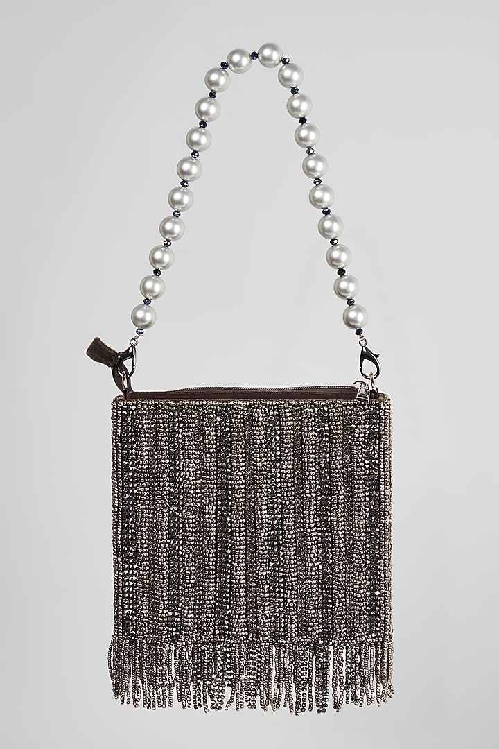 Grey Beaded Hand Bag by Bijoux By Priya Chandna at Pernia's Pop Up Shop