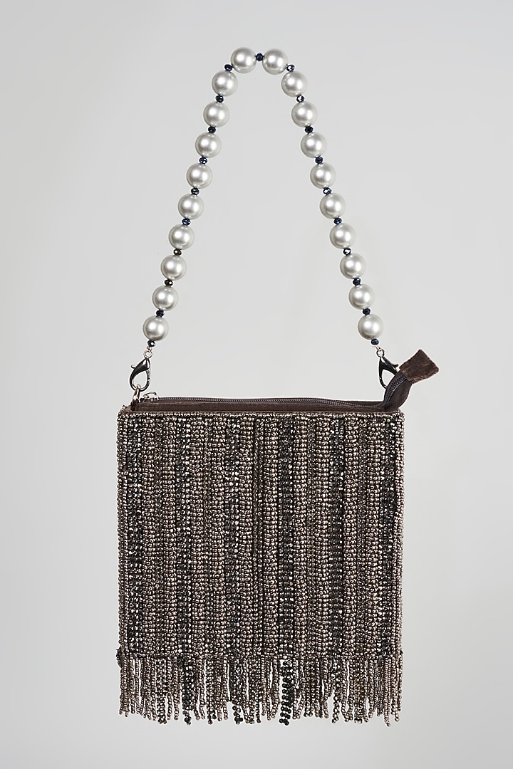 Grey Beaded Hand Bag by Bijoux By Priya Chandna at Pernia's Pop Up Shop