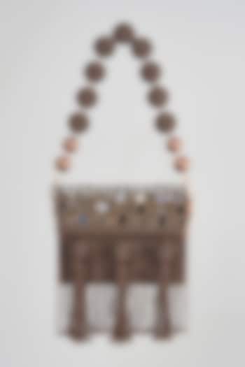 Brown Embellished Mini Box Clutch by Bijoux By Priya Chandna
