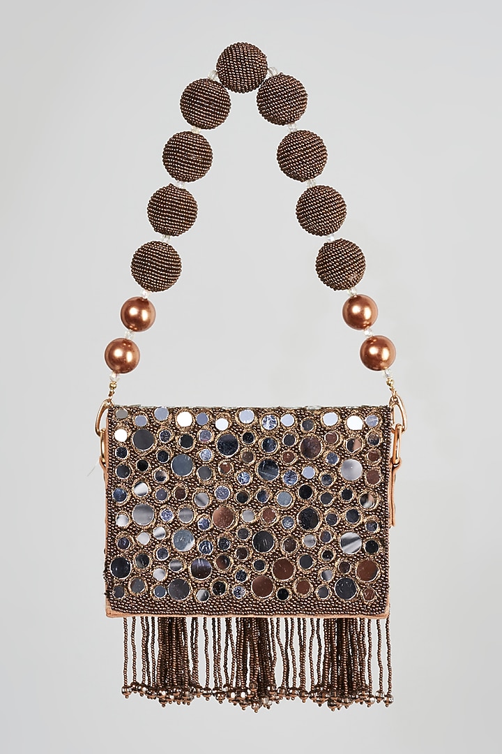 Brown Embellished Mini Box Clutch by Bijoux By Priya Chandna at Pernia's Pop Up Shop