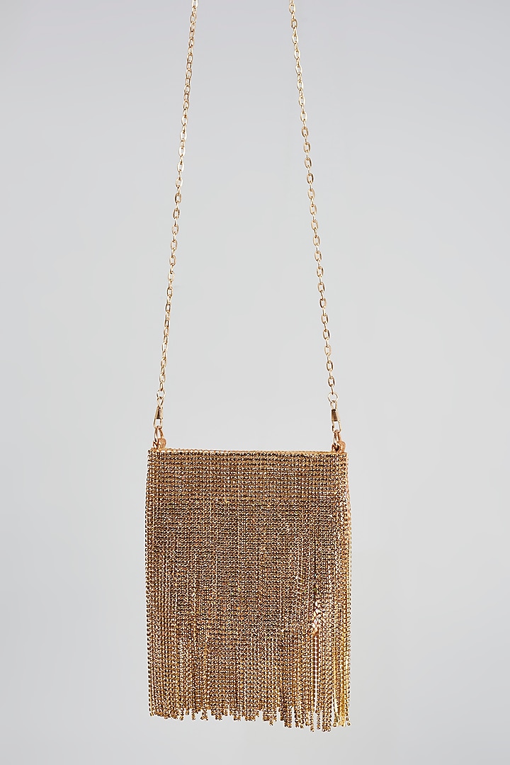 Gold Velvet Embellished Hand Bag by Bijoux By Priya Chandna