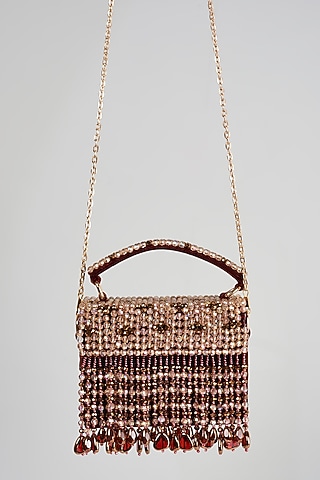 Wine Crystal & Bead Mini Box Clutch by Bijoux By Priya Chandna