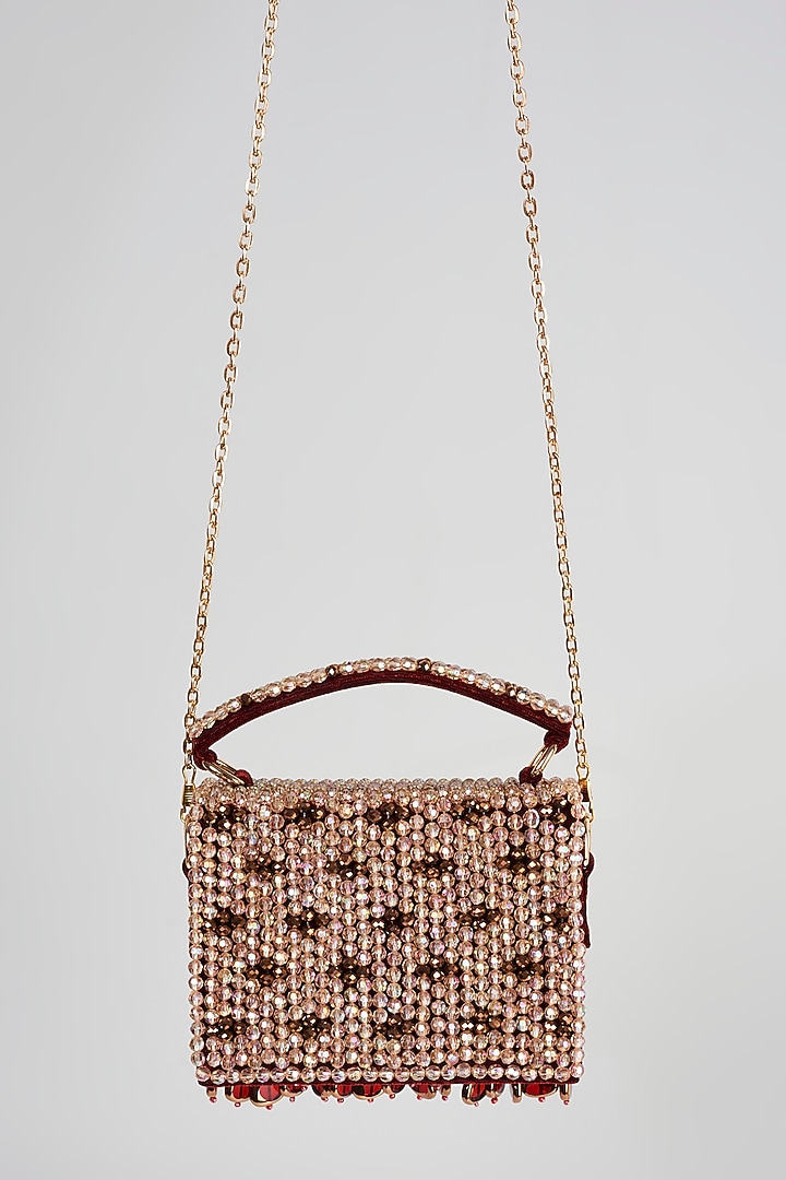 Wine Crystal & Bead Mini Box Clutch by Bijoux By Priya Chandna at Pernia's Pop Up Shop