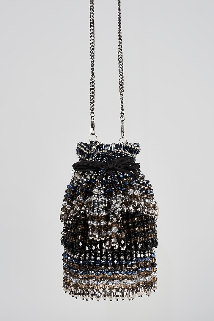 Black Crystal & Glass Bead Potli by Bijoux By Priya Chandna at Pernia's Pop Up Shop