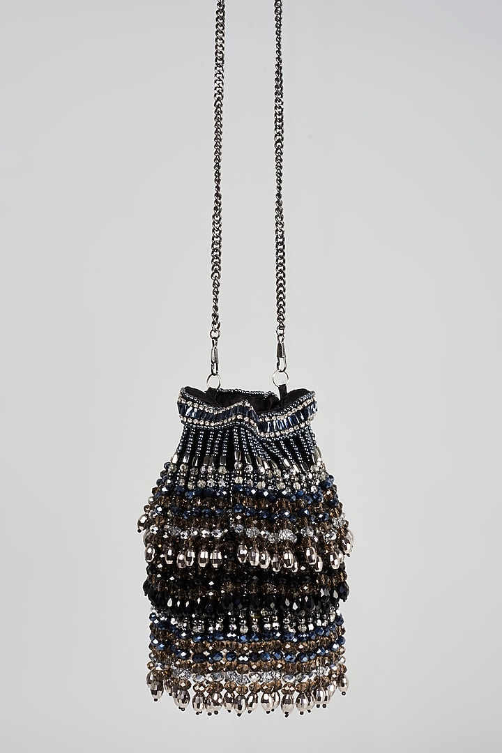 Black Crystal & Glass Bead Potli by Bijoux By Priya Chandna at Pernia's Pop Up Shop