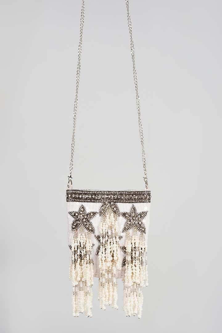 White Embroidered Hand Bag by Bijoux By Priya Chandna at Pernia's Pop Up Shop