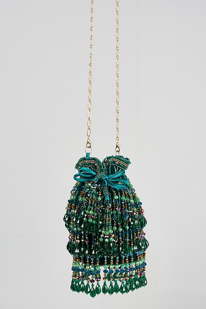 Green Embellished Potli by Bijoux By Priya Chandna at Pernia's Pop Up Shop