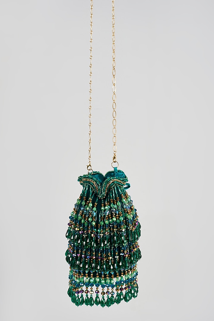 Green Embellished Potli by Bijoux By Priya Chandna at Pernia's Pop Up Shop