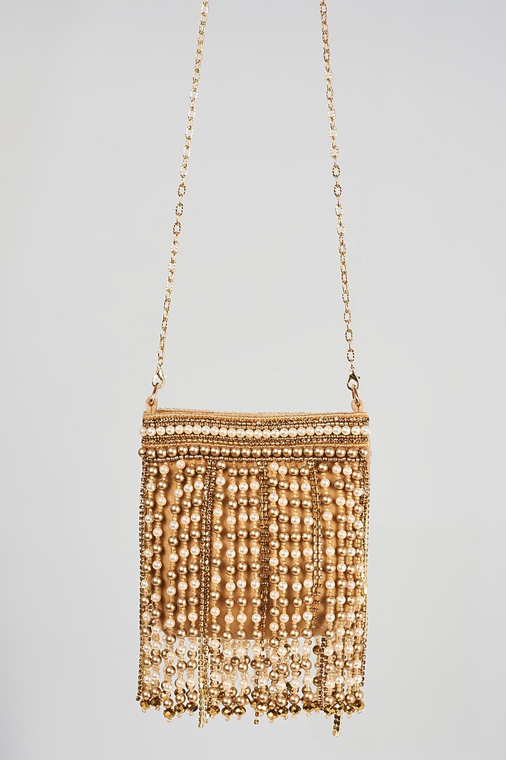 Gold Embellished Hand Bag by Bijoux By Priya Chandna at Pernia's Pop Up Shop