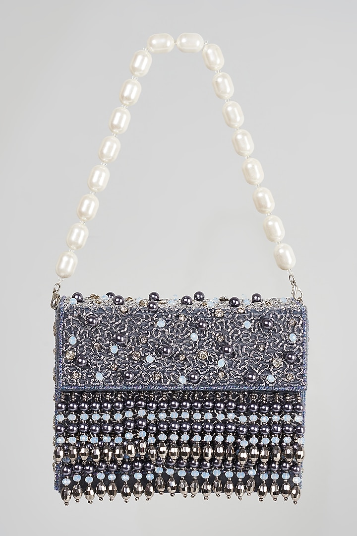 Grey Beaded Box Clutch Design by Bijoux By Priya Chandna at Pernia's