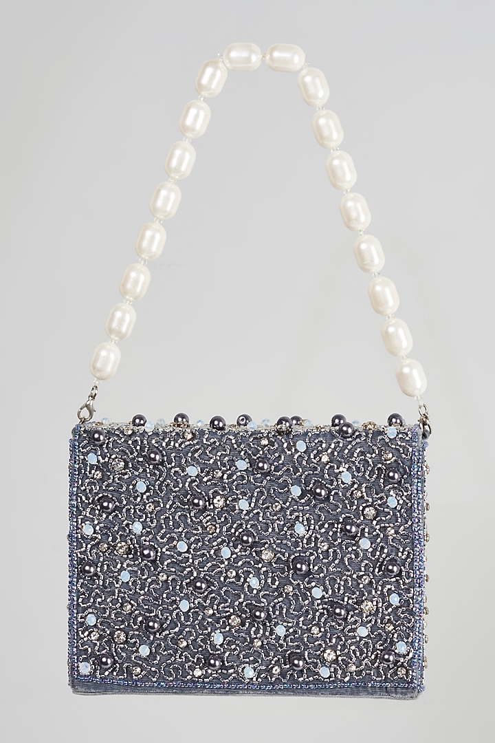 Grey Beaded Box Clutch by Bijoux By Priya Chandna at Pernia's Pop Up Shop