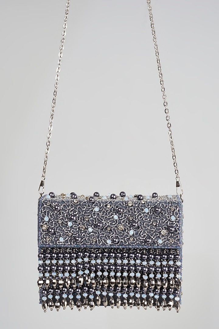 Grey Beaded Box Clutch by Bijoux By Priya Chandna at Pernia's Pop Up Shop