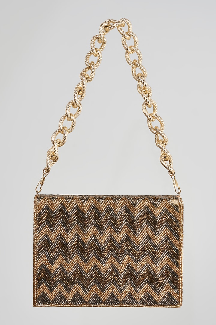 Gold Beaded Box Clutch by Bijoux By Priya Chandna at Pernia's Pop Up Shop