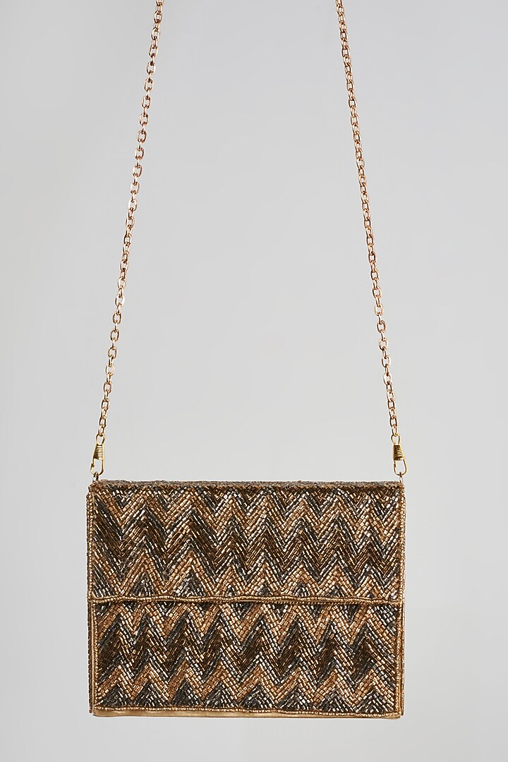 Gold Beaded Box Clutch by Bijoux By Priya Chandna at Pernia's Pop Up Shop