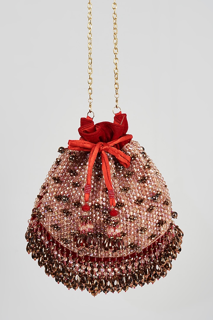 Wine Velvet Embroidered Potli by Bijoux By Priya Chandna at Pernia's Pop Up Shop