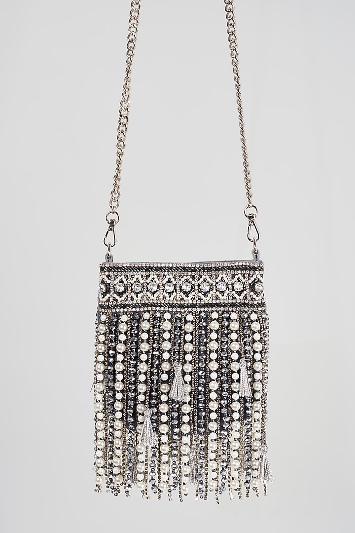 Grey Embellished Hand Bag by Bijoux By Priya Chandna at Pernia's Pop Up Shop